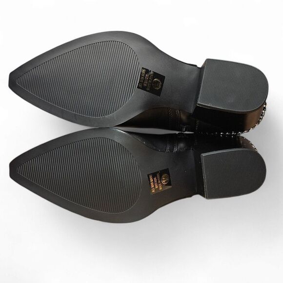 Size 10 Black Ankle Booties Silver Chains Side Zip Snakeskin Detail Pointed SODA - Picture 5 of 14